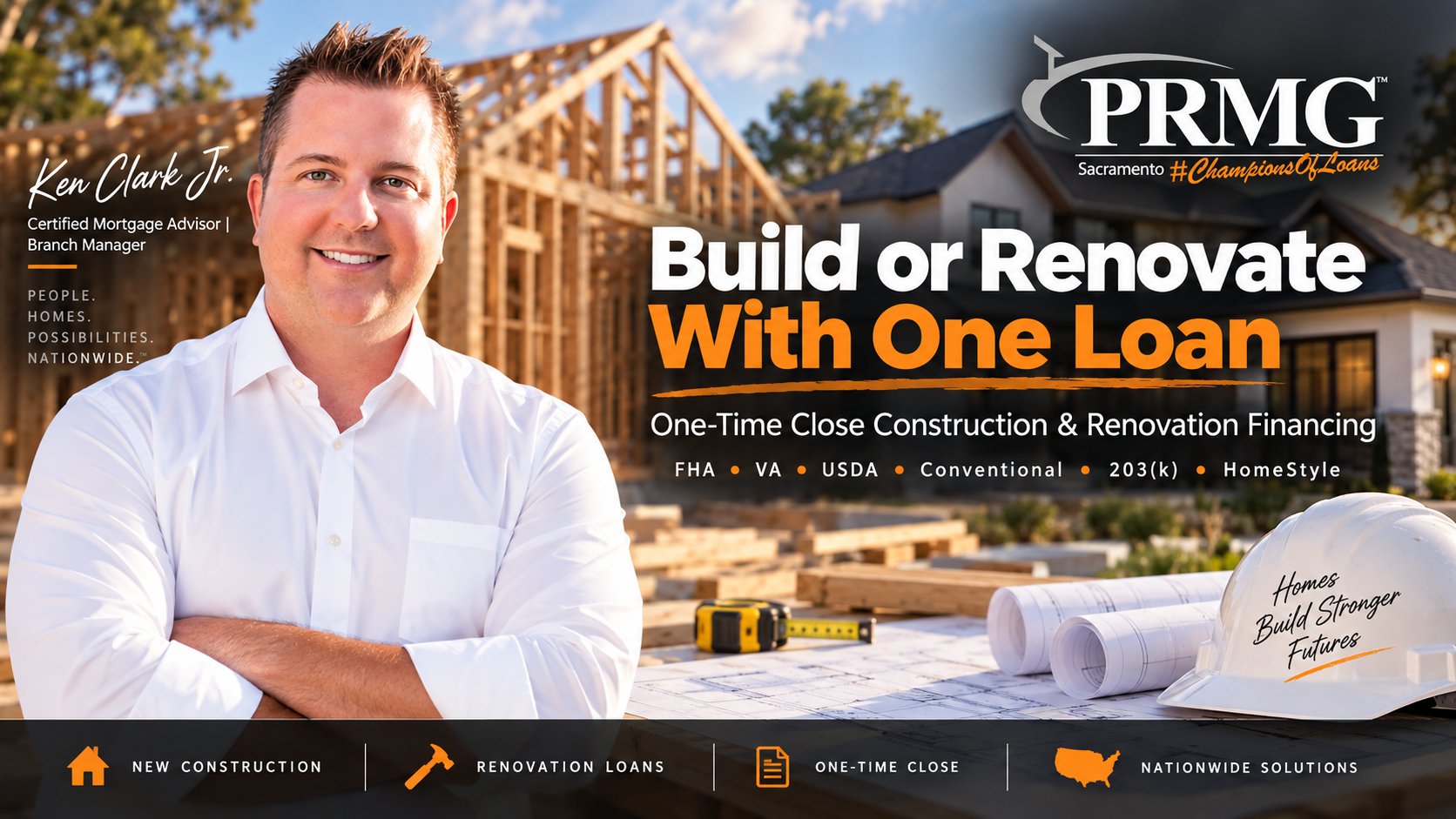 Ken Clark Jr. One-Time Close construction and renovation loan specialist for FHA, VA, USDA, conventional, 203(k) and HomeStyle financing